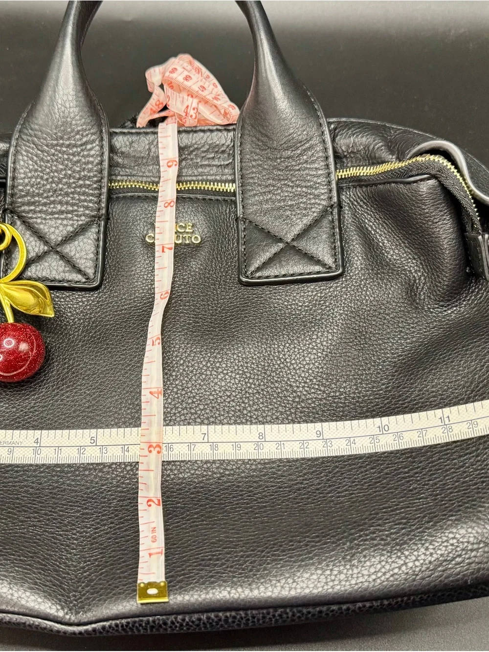 Vince Camuto Black Pebbled Leather Satchel Bag with Gold Hardware - Picture 5 of 8